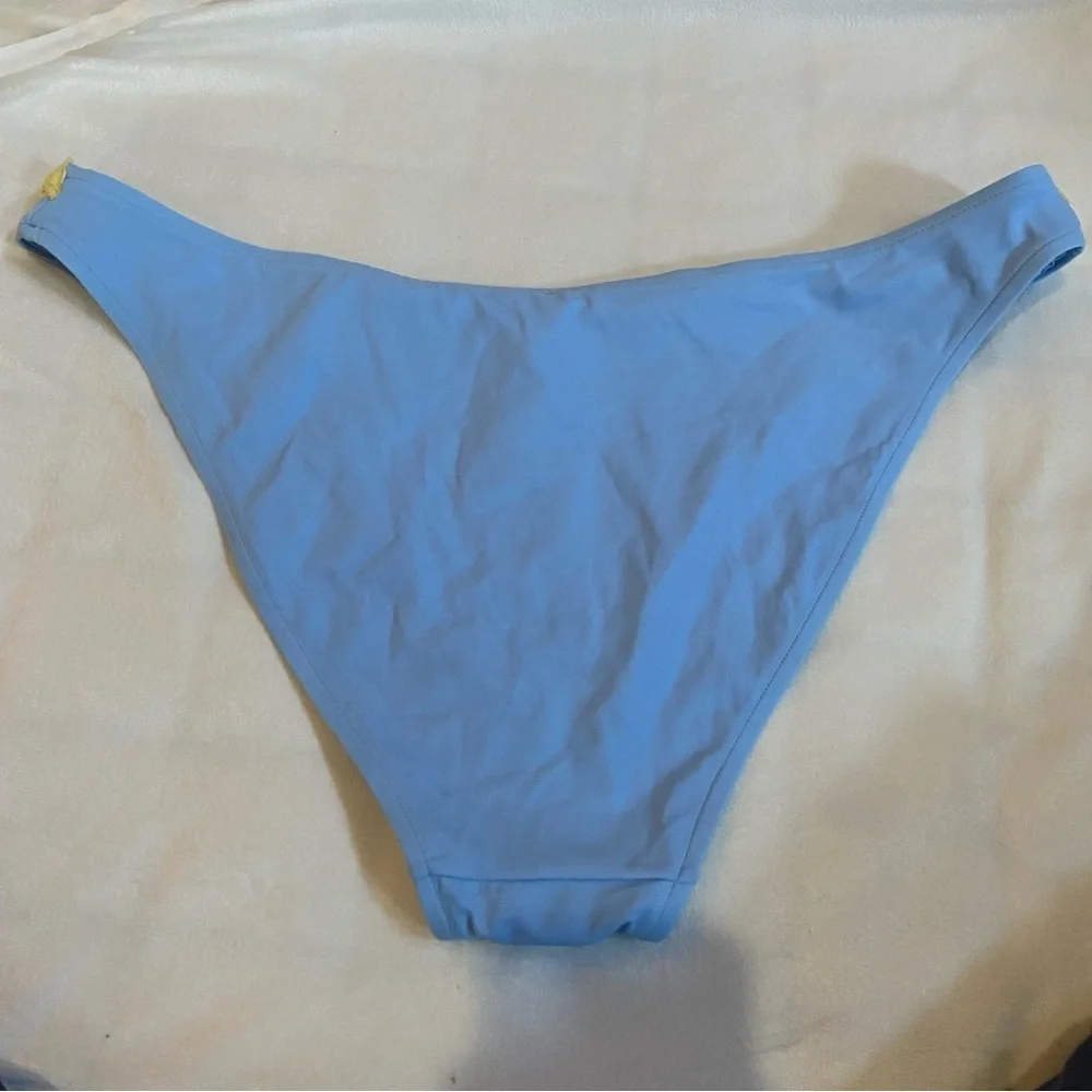 New! Frankie's Bikinis Blue golden hour Swim Bottom with Yellow Trim 1560
